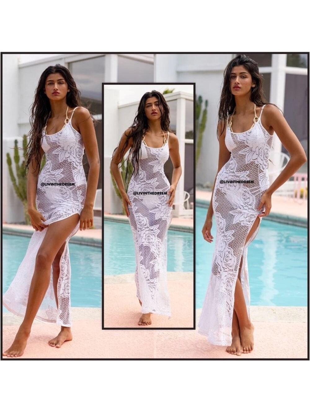 White Crochet Maxi Swim Cover-Up Dress by